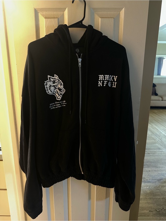 Darc Sport Tops - Darc Sport Black Zip-Up Hoodie with White Wolf Graphic